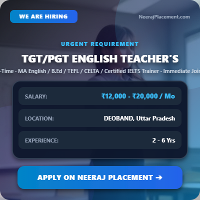 FEMALE TGT/PGT ENGLISH  TEACHER'S — Photo 1