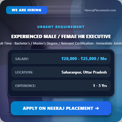 EXPERIENCED MALE / FEMAE HR EXECUTIVE IN SAHARANPUR — Photo 1