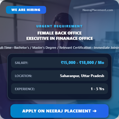 Back Office Executive/कार्यालय कार्यकारी in Finance Office at Saharanpur — Photo 1